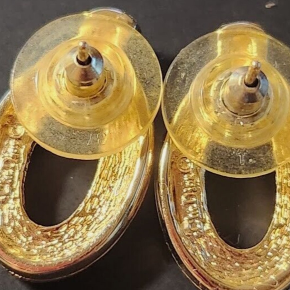 VINTAGE CHRISTIAN DIOR Signed Crystal Posts Oval Earrings 70's RARE - Picture 12 of 14